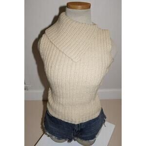 J.Crew Sleeveless Chunky Knit Sweater – Size Small – Foldover Collar Wool Blend
